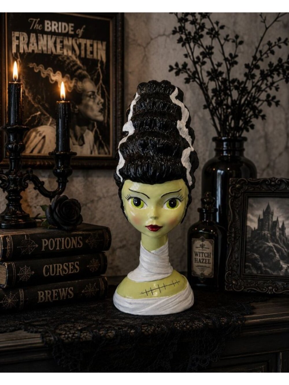 New Bride Of Frankenstein Head Spooky Halloween Holiday Figurine Decor